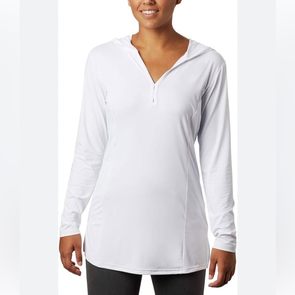 Columbia Medium Chill River Hooded Tunic, Bright White, Long Sleeved
